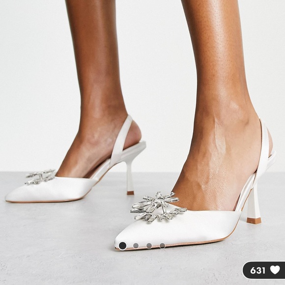 Sling back mid heel shoe with embellishment in white - Picture 4 of 7